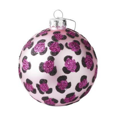 Kerstbal luipaard – roze – ⌀8 cm